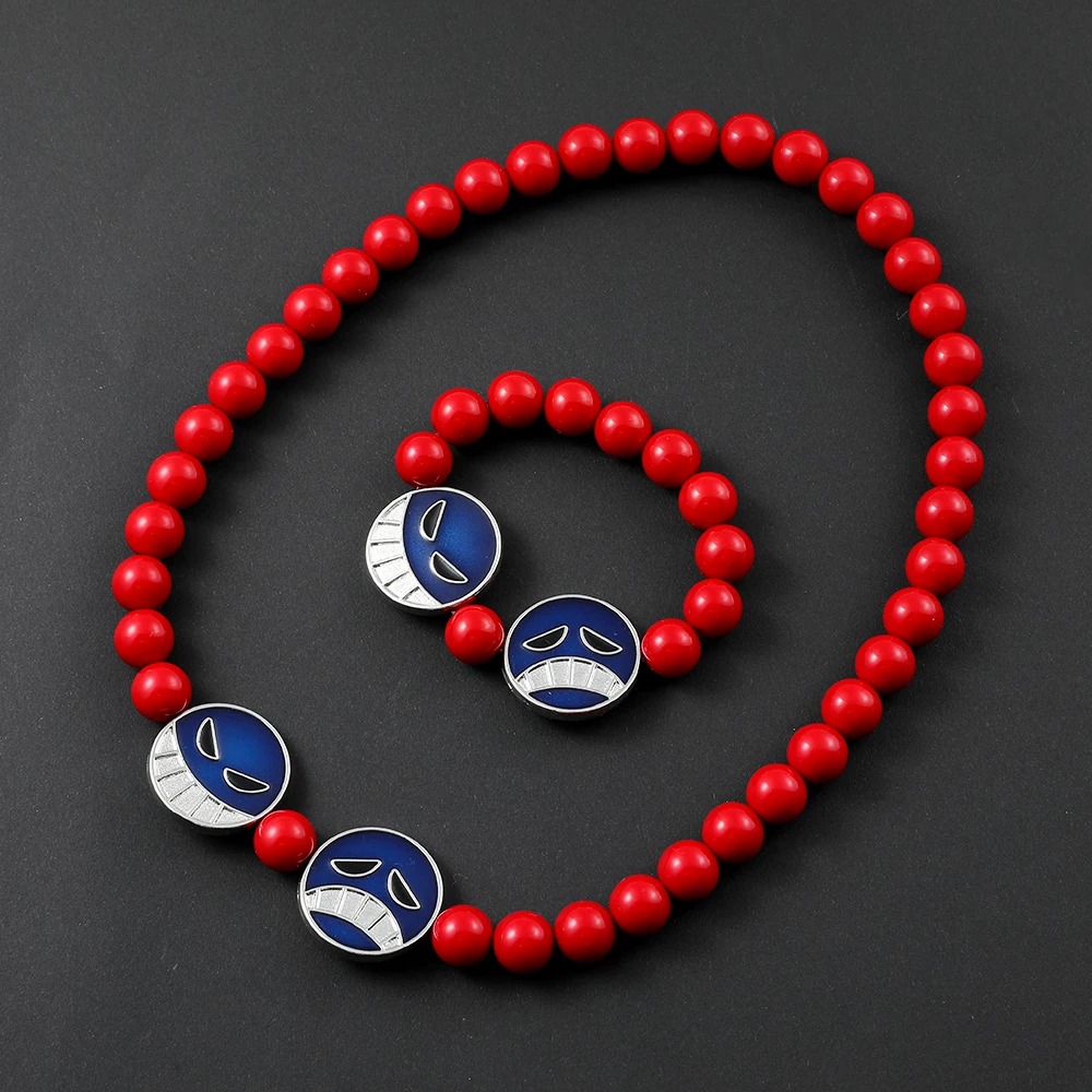 Pack Cosplay One Piece Portgas D. Ace Collier et Bracelet de Perles Rouges Double Tête – Image 4