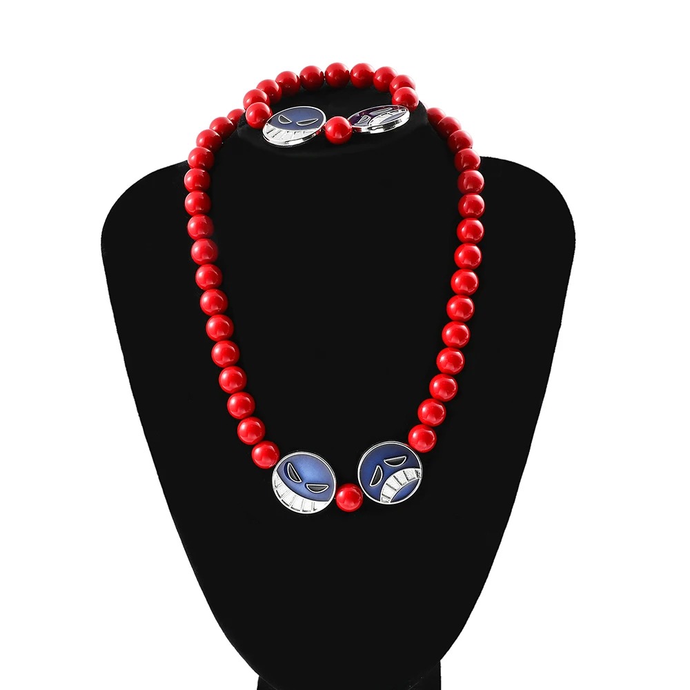Collier de Perles Rouges à Double Tête de Portgas D Ace – Image 2