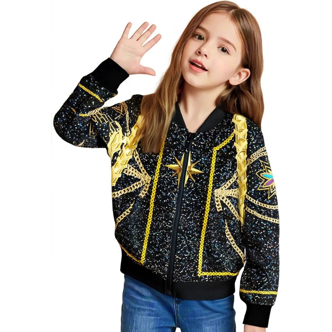 Blouson Enfant KPOP Demon Hunter Rumi Stella – Veste Noire et Dorée Inspirée du Film