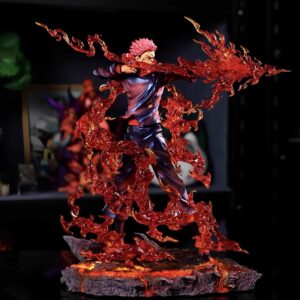 Figurine Ryomen Sukuna / Yuji Itadori 32 cm – Jujutsu Kaisen | Effets de Flammes et Base Volcanique