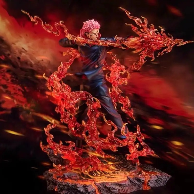 Figurine Ryomen Sukuna / Yuji Itadori 32 cm – Jujutsu Kaisen | Effets de Flammes et Base Volcanique – Image 8